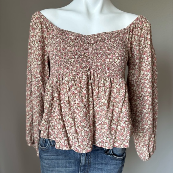 American Eagle Baby Doll Floral Peasant Off The Shoulder Blouse Size Medium - Picture 1 of 5